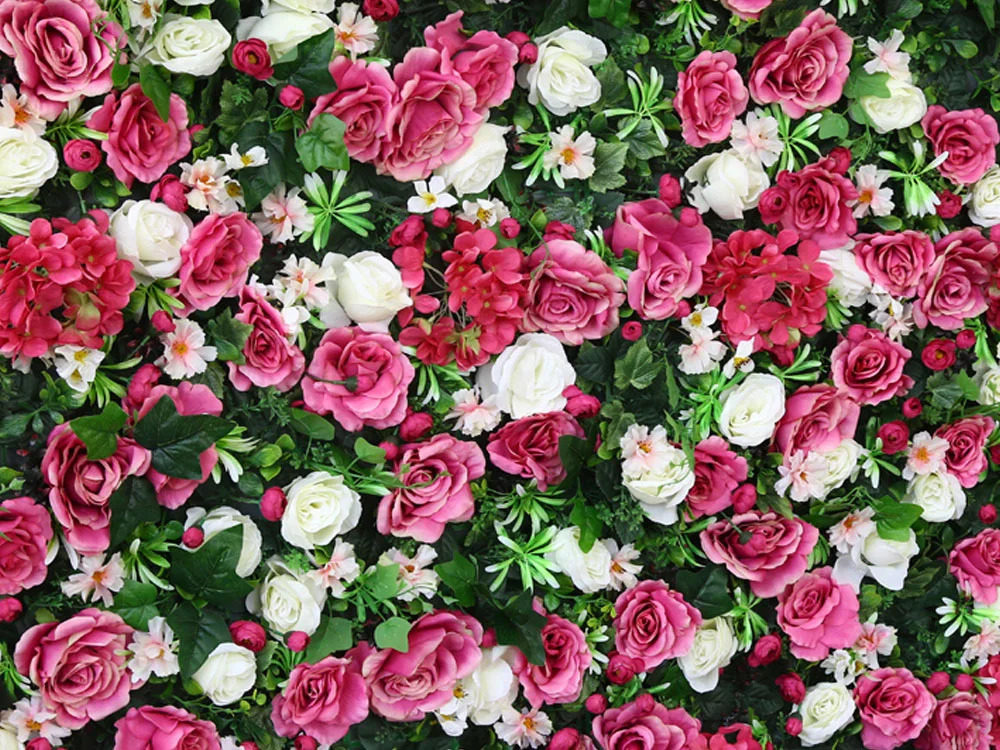 Wall flower - red/white rose and hydrangea, 40 x 60 cm