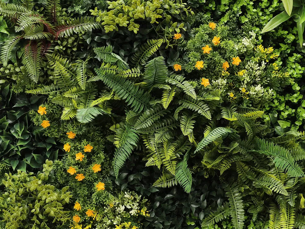 WALL GREEN fern and yellow flowers, dielec 100 x 100 cm