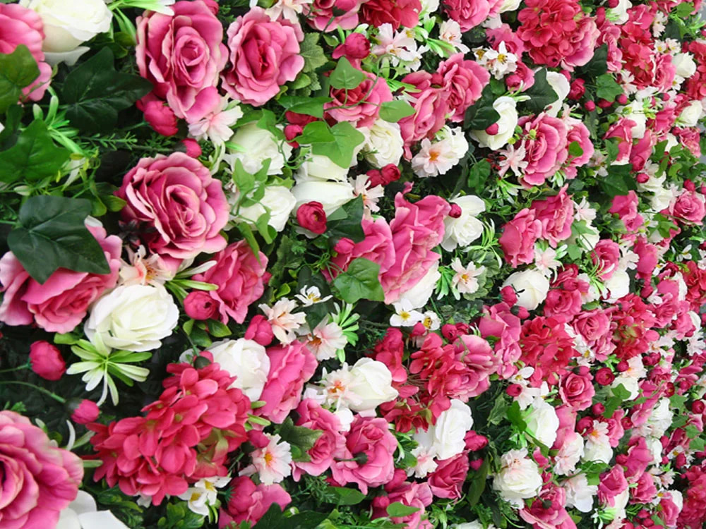Wall flower - red/white rose and hydrangea, 40 x 60 cm