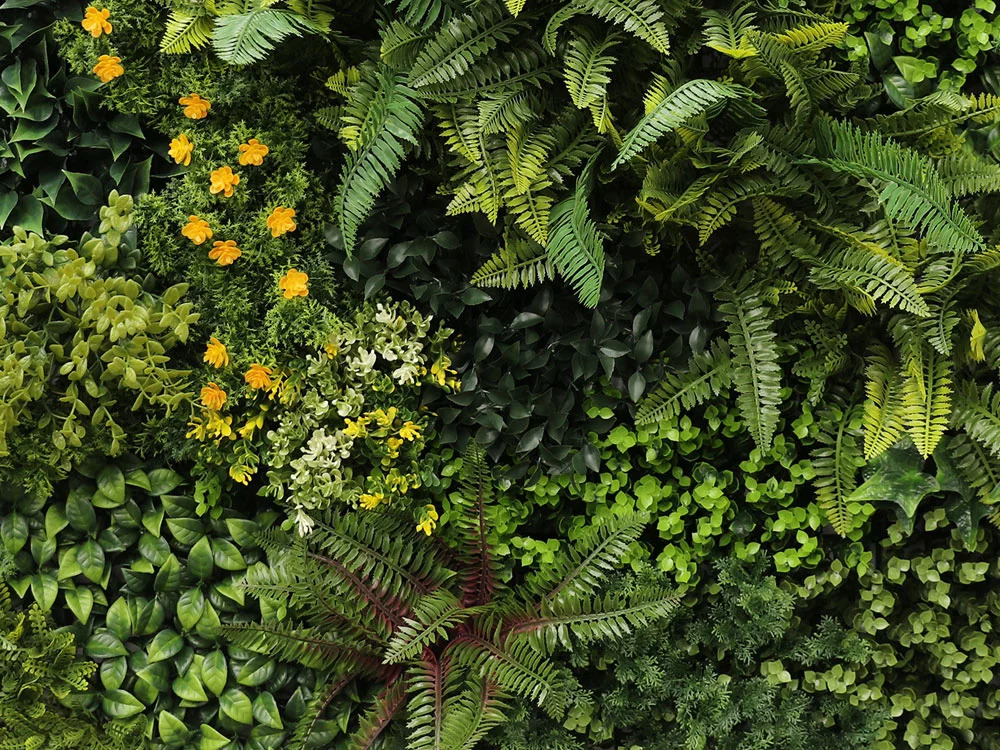 WALL GREEN fern and yellow flowers, dielec 100 x 100 cm