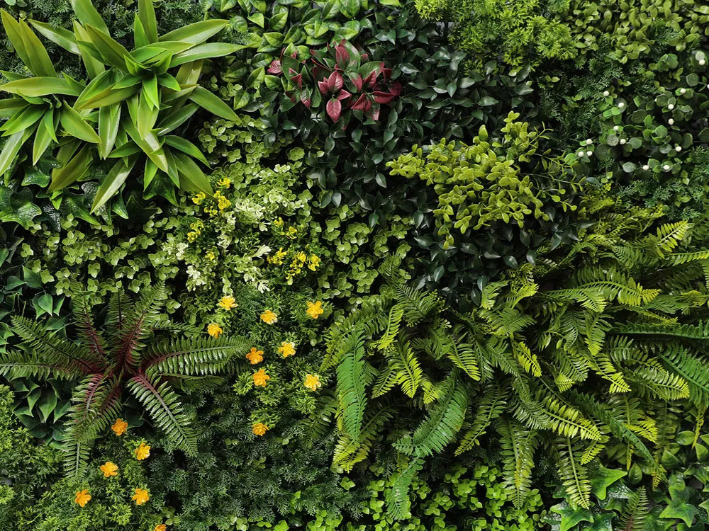 WALL GREEN fern and yellow flowers, dielec 100 x 100 cm