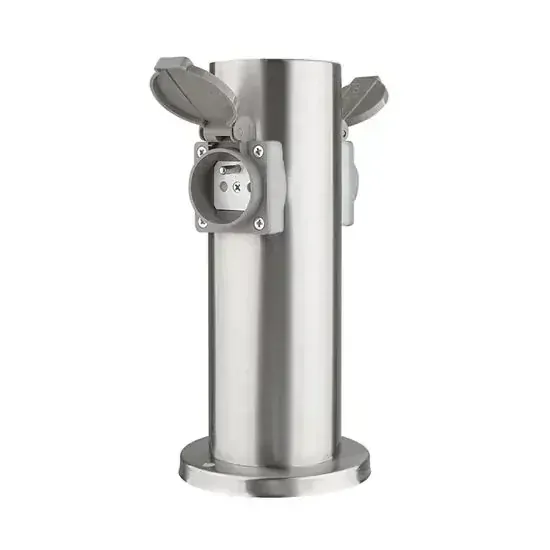 Záhradný stĺpik - 2 zásuvky, valec, strieborný