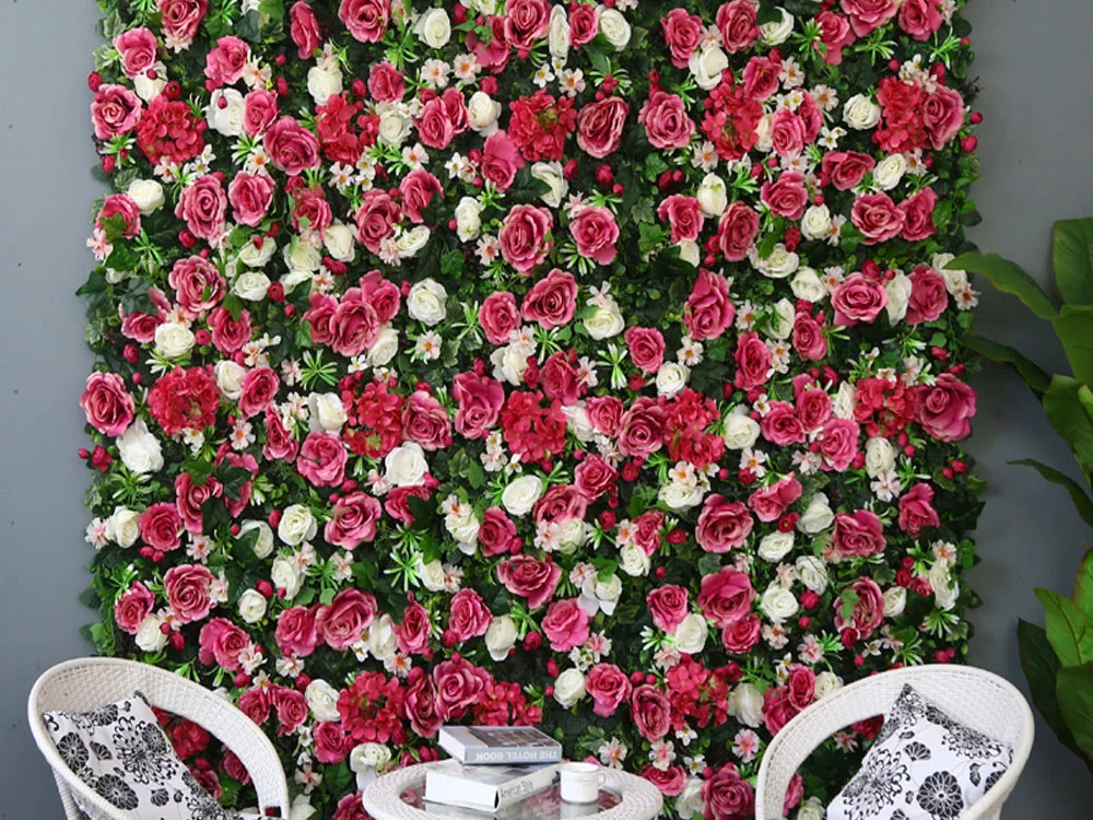 Wall flower - red/white rose and hydrangea, 40 x 60 cm