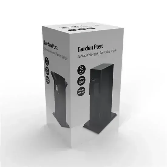 Záhradný stĺpik - 2 zásuvky, hranol, čierny