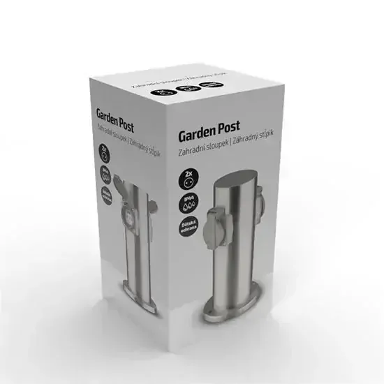 Záhradný stĺpik - 2 zásuvky, valec, strieborný