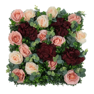 Wall flower - pink rose and dark red hydrangea, 50 x 50 cm